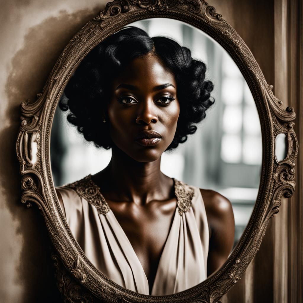 1920s Style Portrait of a Girl in Oval Mirror