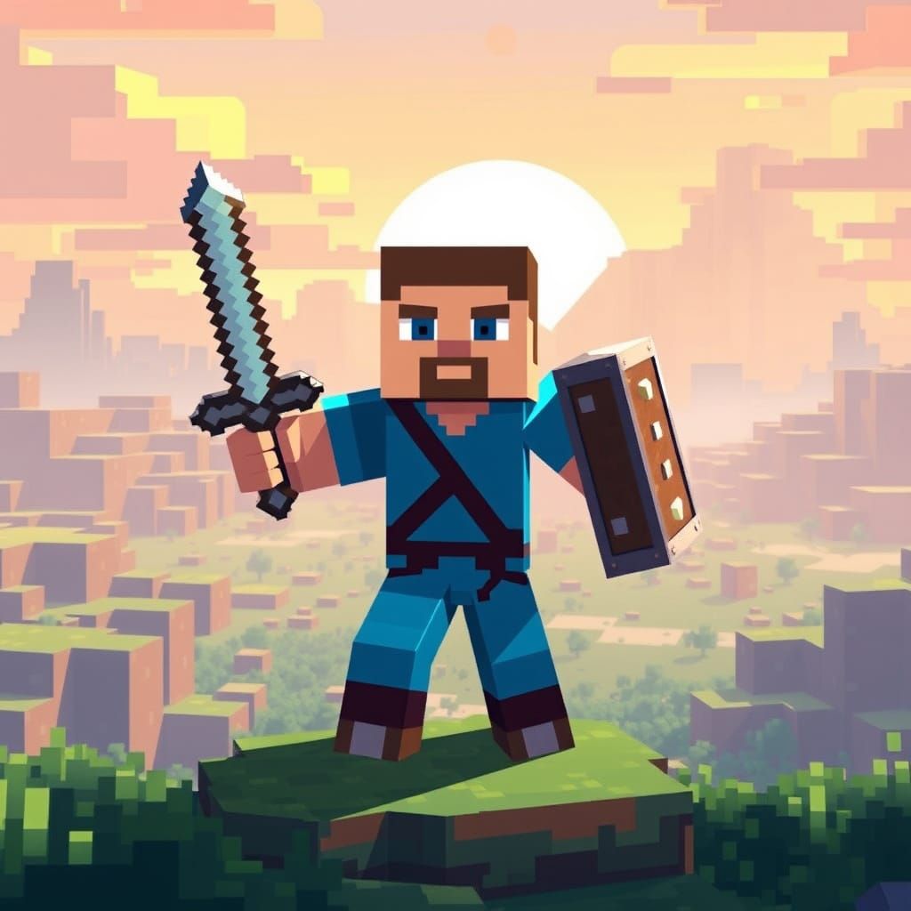 Minecraft Steve in 8-Bit Sci-Fi Digital Art