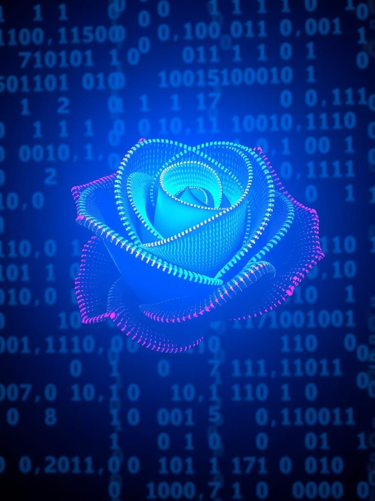 Binary Code Rose in Deep Blue and Purple Light