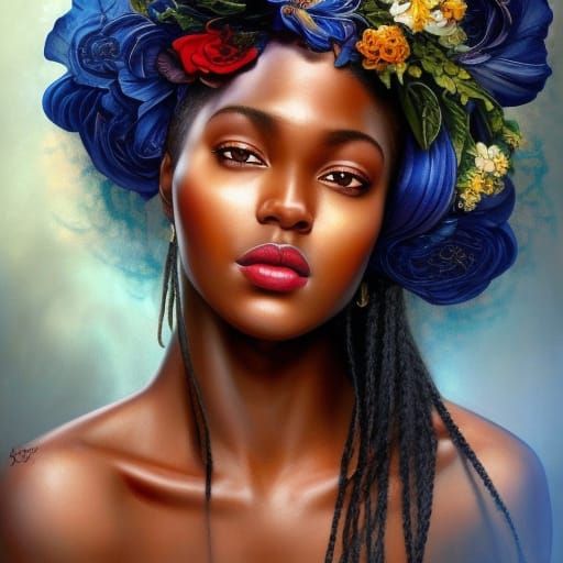 Black Woman with Flowers: Fantasy Portrait