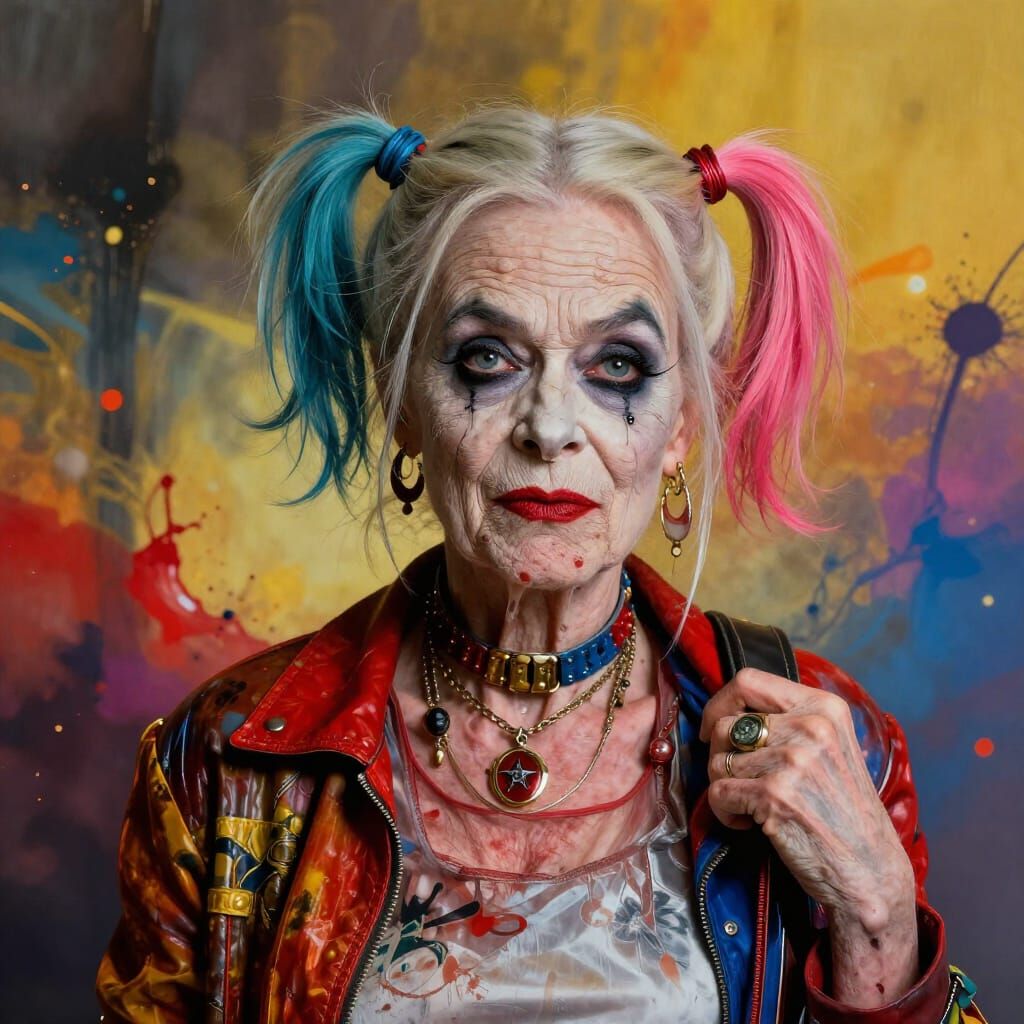 Elderly Woman Transforms into Grandma Harley Quinn