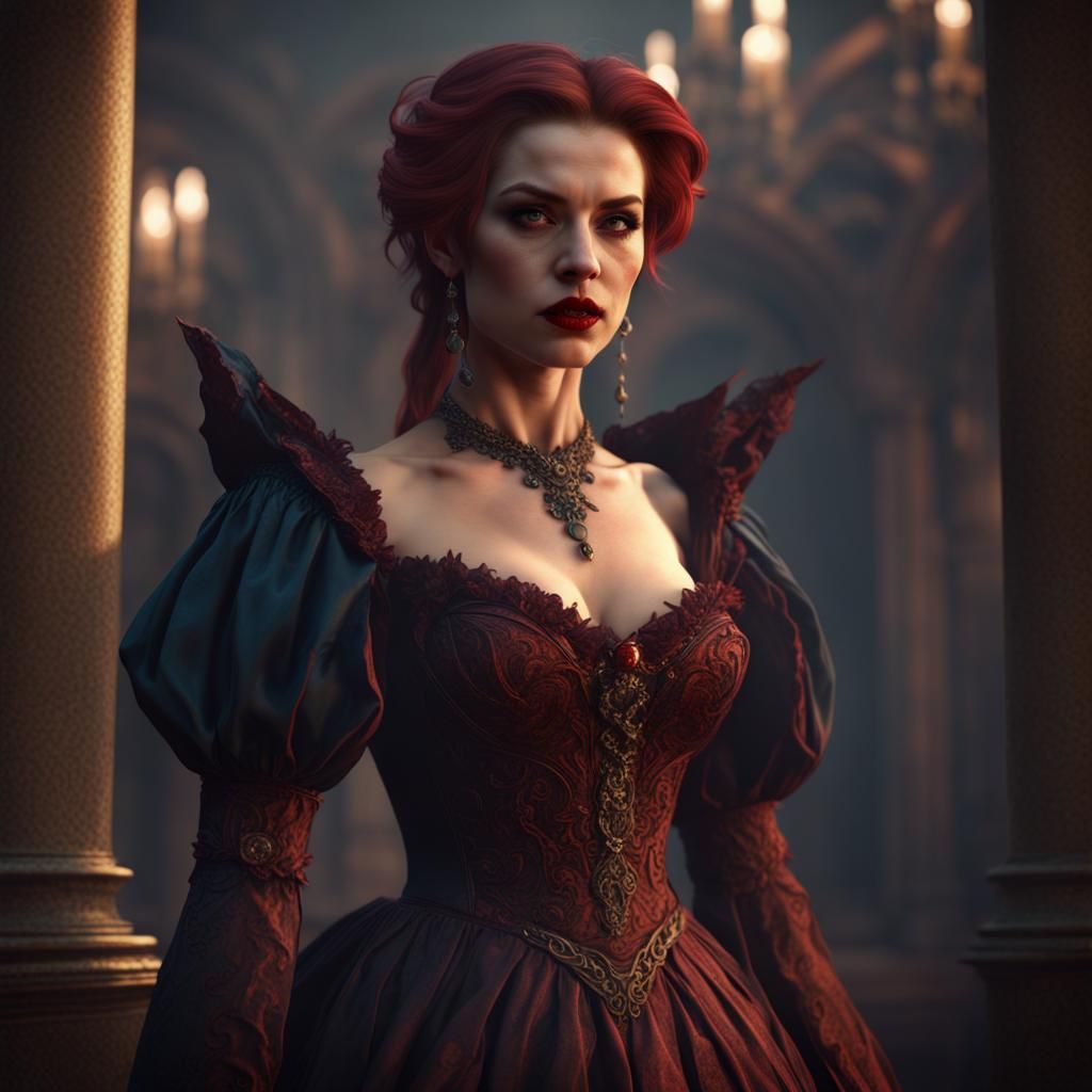 Renaissance Vampire Femme Fatale: Detailed Matte Painting