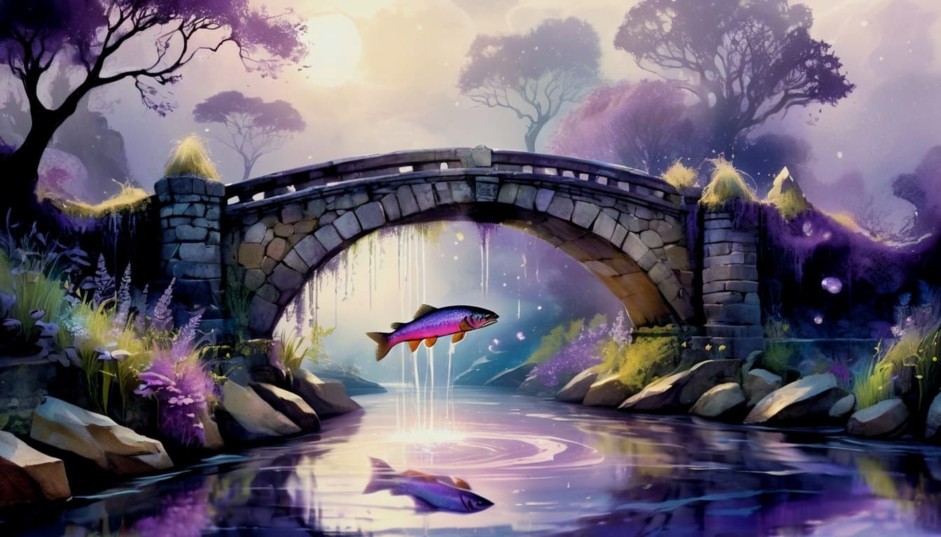 Enchanted River Bridge in Whimsical Fantasy Style