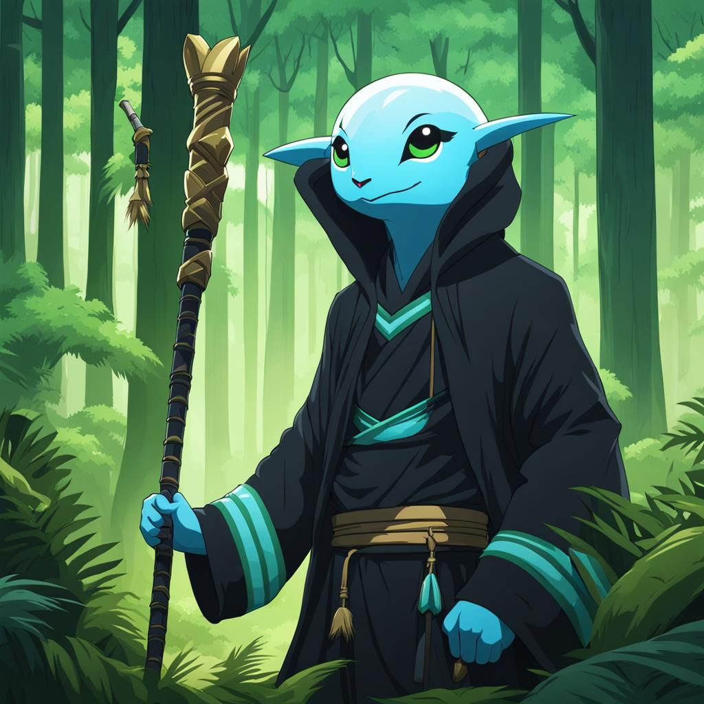 Handsome Yuan-Ti Creature with Hoody and Staff