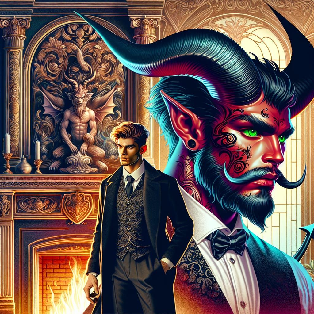 Detailed Demon Beside Fireplace in Airbrush Art