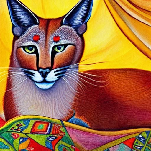 Caracal and Old Man: Dreamy Allegorical Illustration