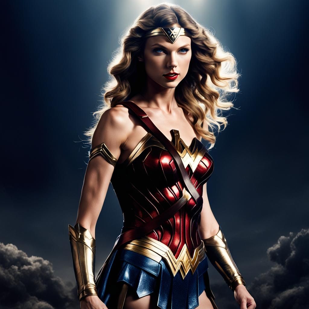 Taylor Swift as Wonder Woman: Photorealistic Twilight Image