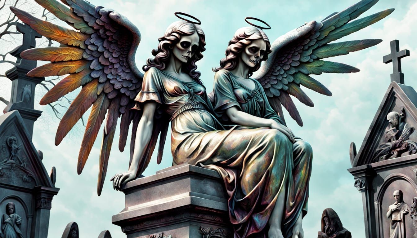 Angel of Death in Victorian Cemetery as Oil Painting