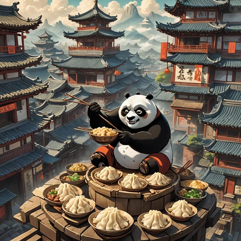 Po from Kung Fu Panda Eats Dumplings: Anime Style
