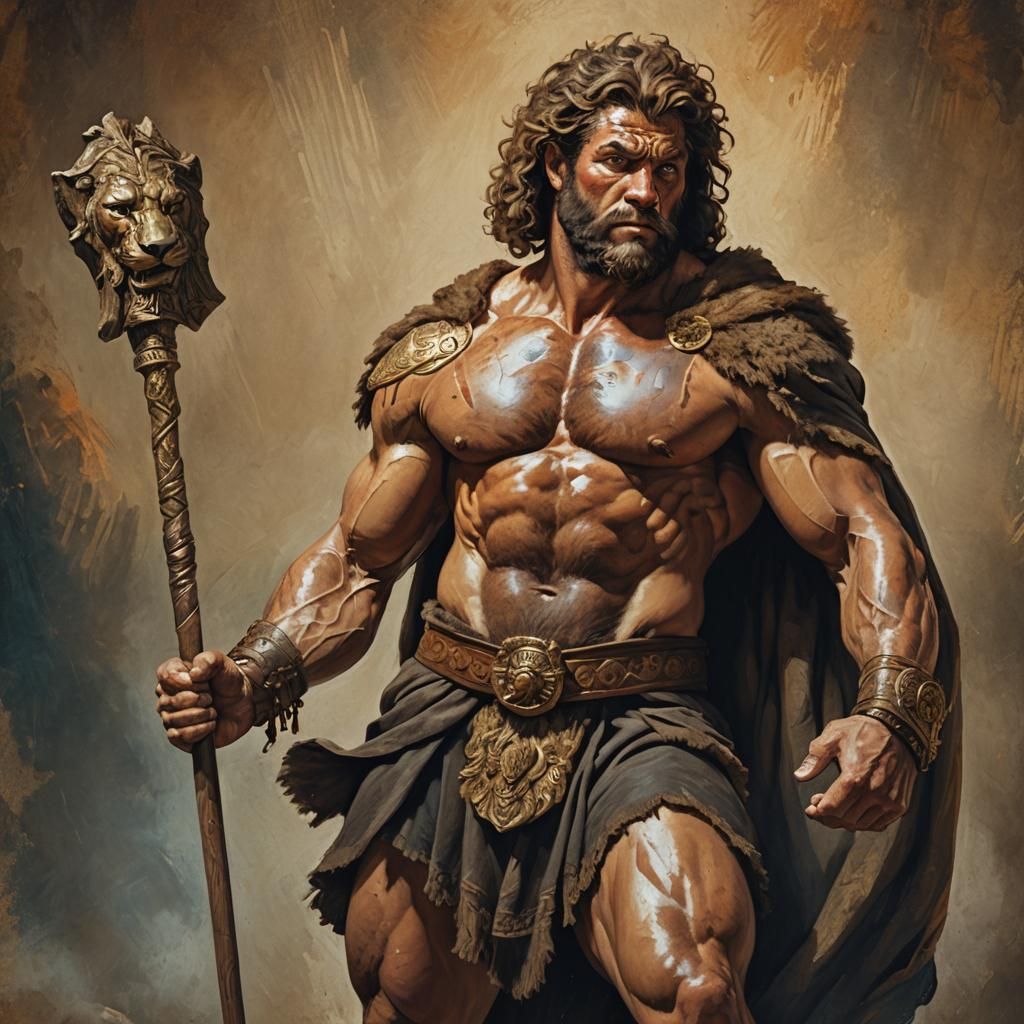 Hercules with Club in Rembrandt Style