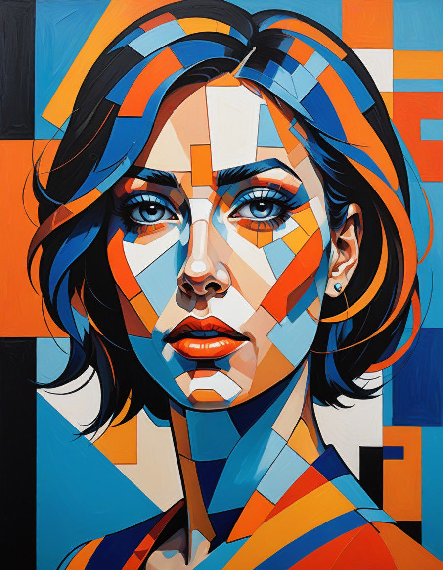 Dynamic Woman in Geometric Cubist Style