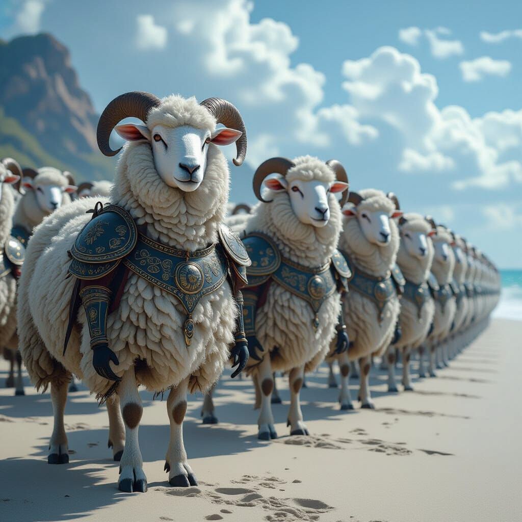 Epic Sheep Army on the Beach: Digital Matte Painting