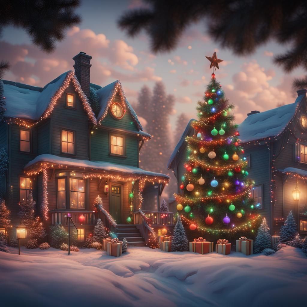 1940s Christmas Decorations with Multi-Colored Lights