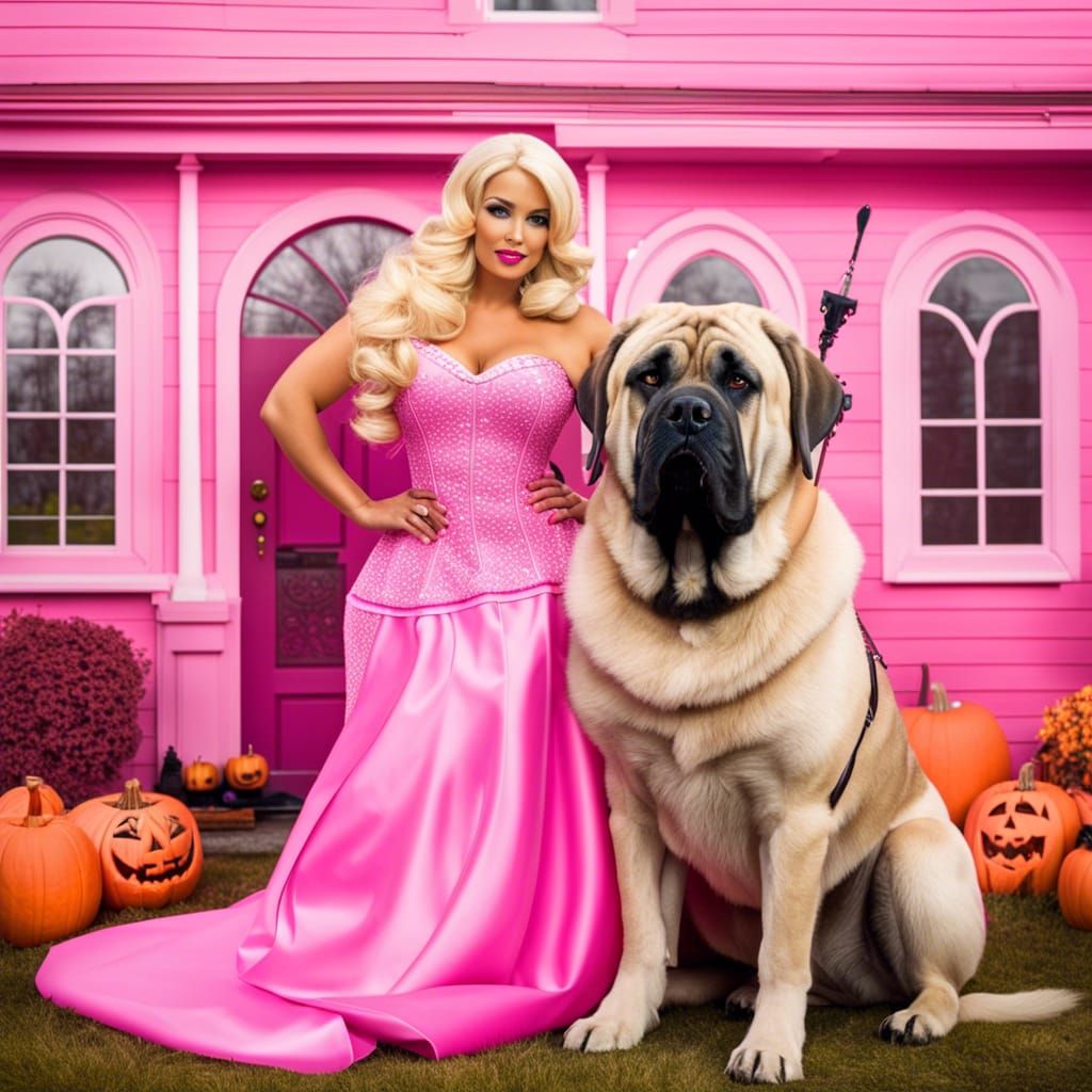 Barbie and Her Mastiff at Halloween Party