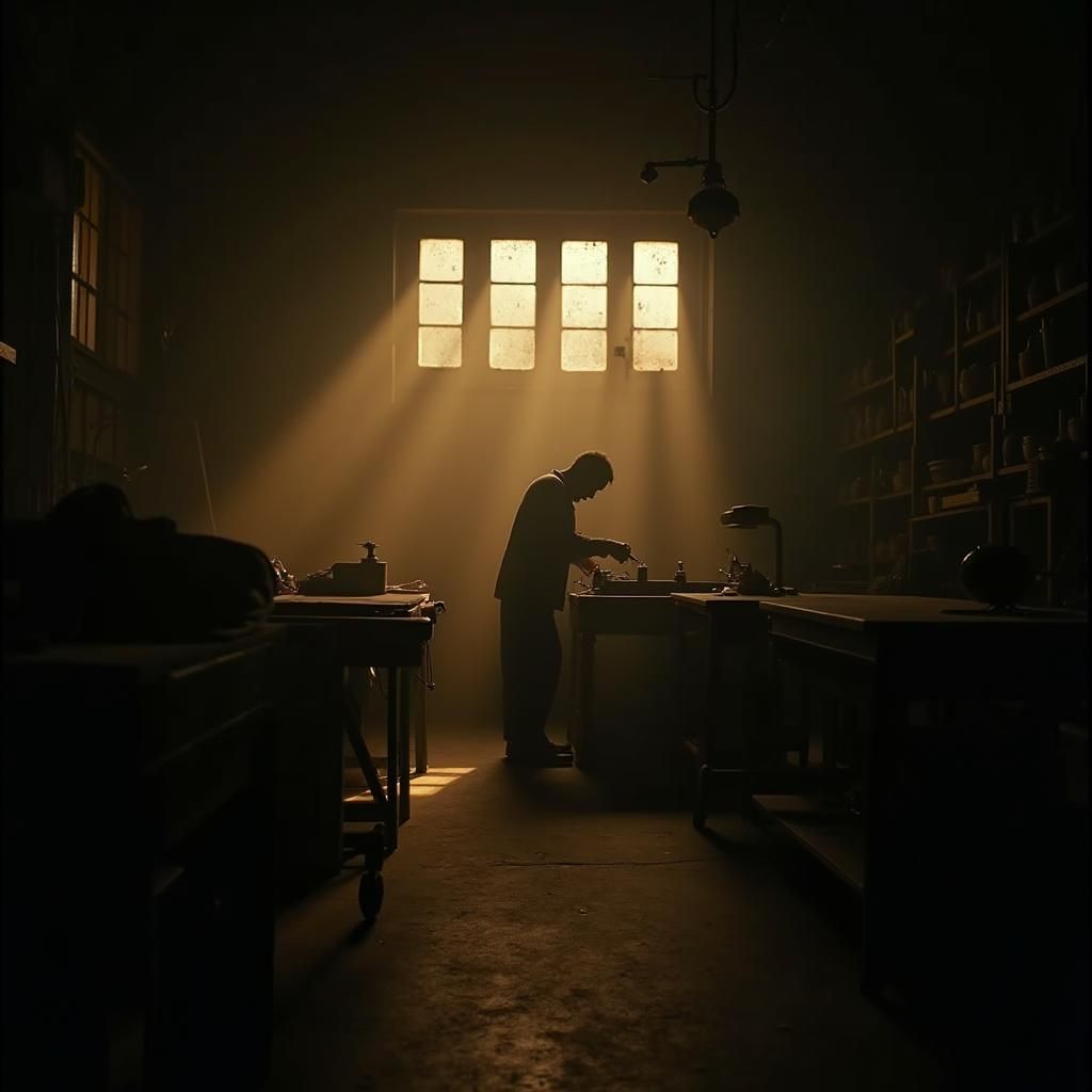 Craftsman in Workshop: Cinematic Film Still