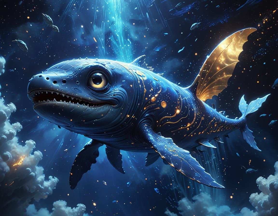 Surreal Space Creature in Ethereal Glowing Blue