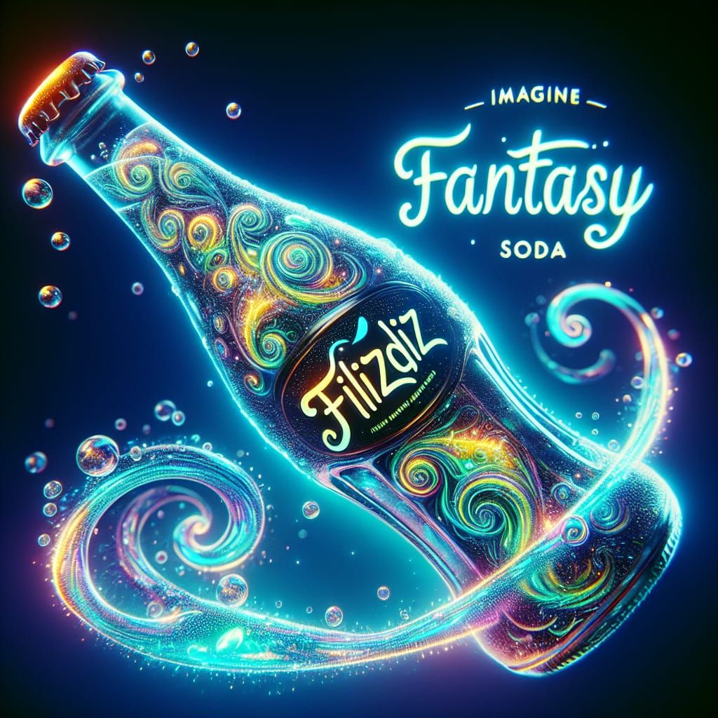Magical FLIZDIZ Soda in Glowing Bottle with Neon Bubbles