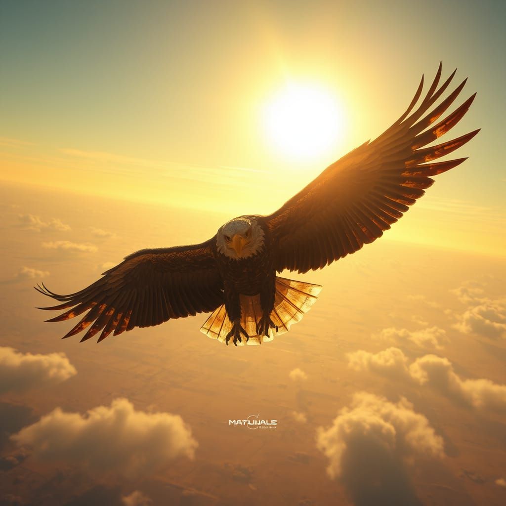 Eagle Soars Through Futuristic Skies