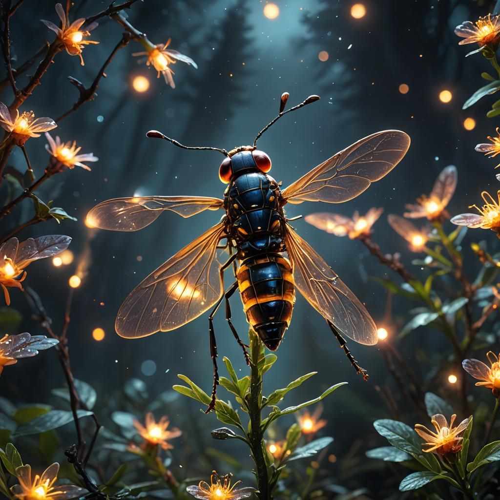 Firefly Macro Photography in Natural Habitat at Night
