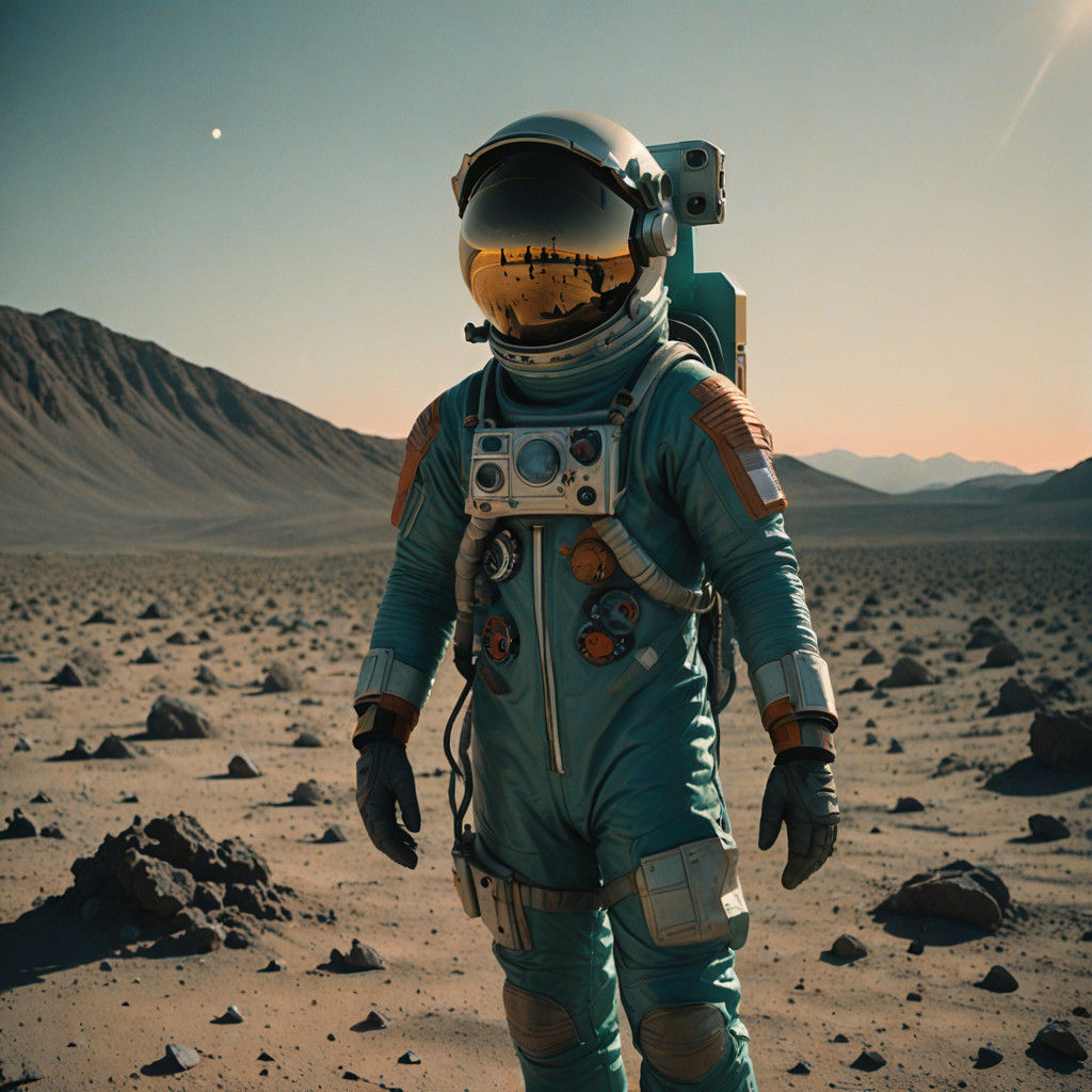 Astronaut Stands Alone on Barren, Dusty Planet in Cinematic...
