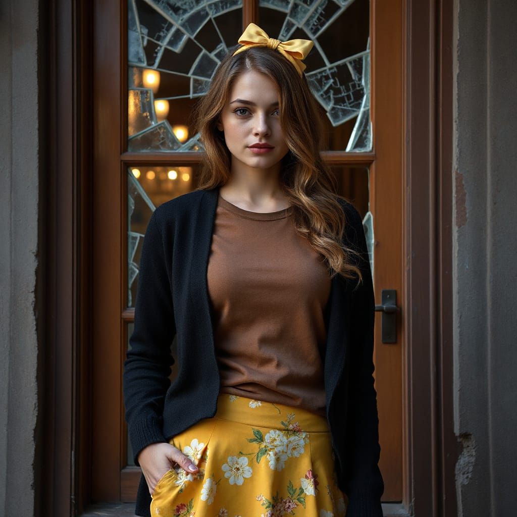 Woman in Floral Skirt in Photorealistic Style
