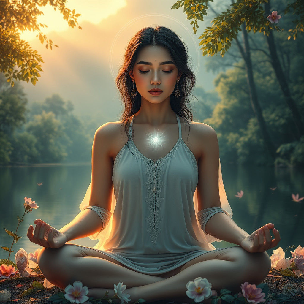 Meditating Woman in Forest: Serene Fantasy Art