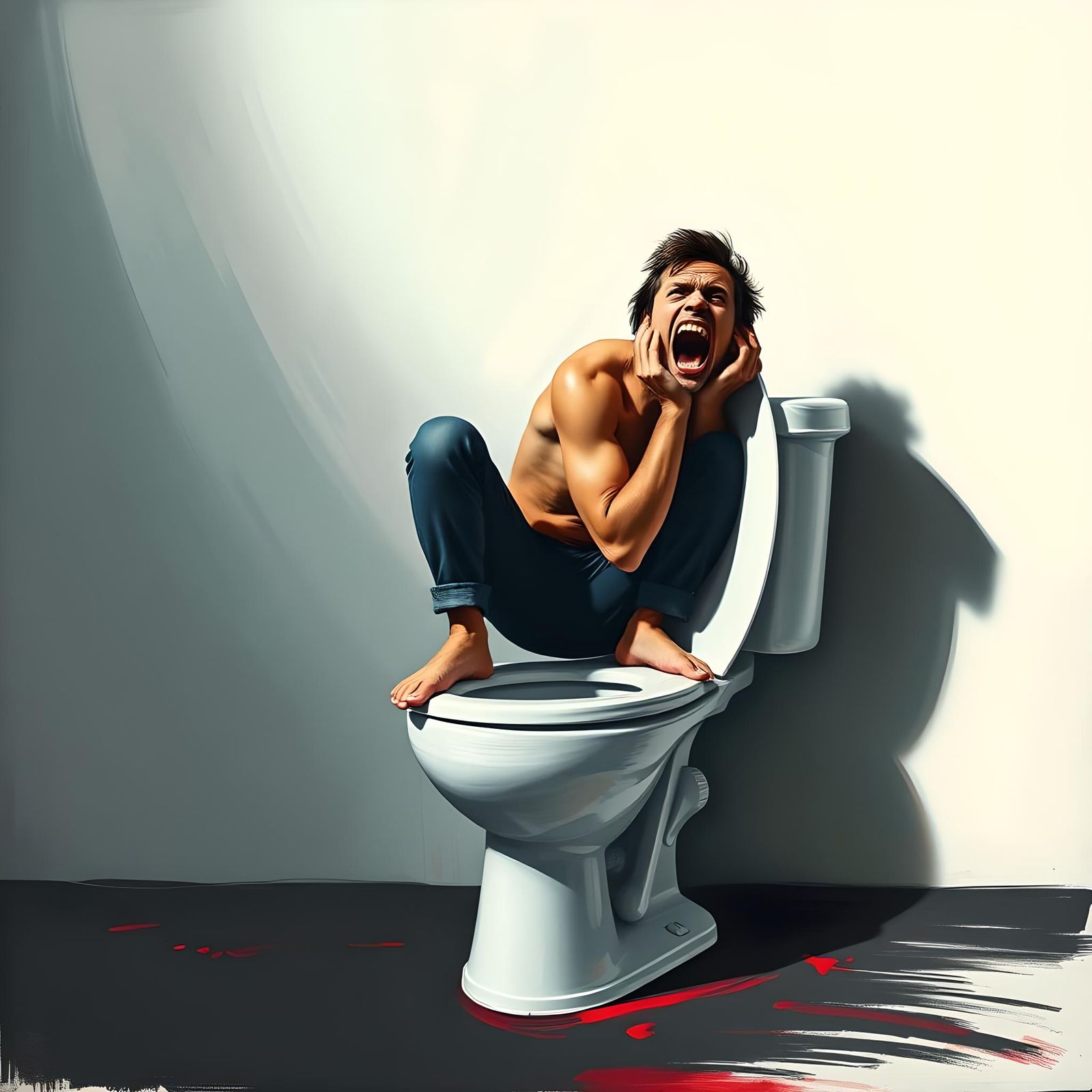 Man Screaming on Toilet in Expressionist Style