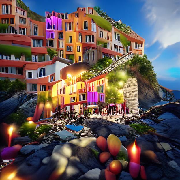 Colorful Manarola Village at Night: 3D Render