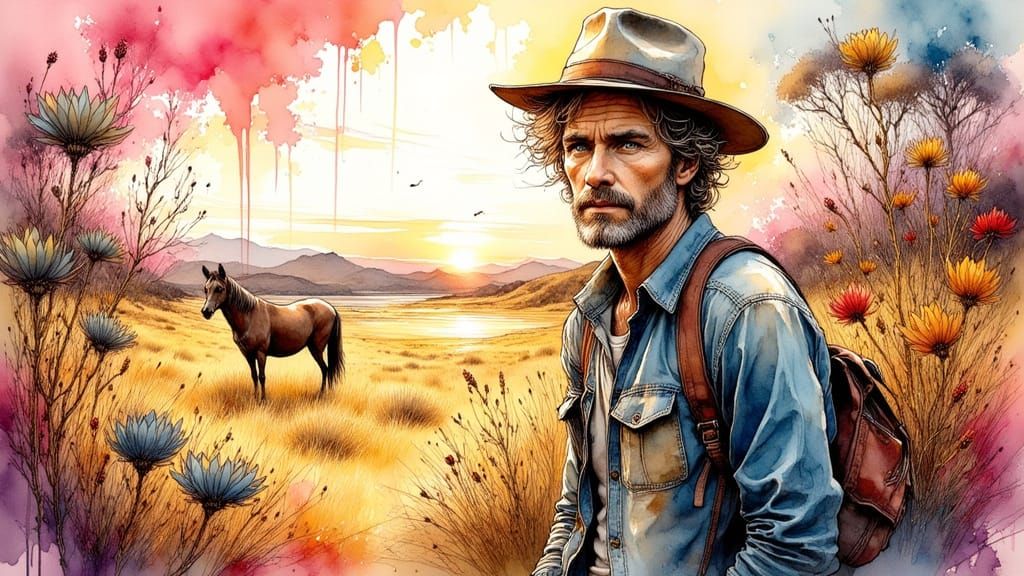 Australian Poet in Bushland Ink Sketch