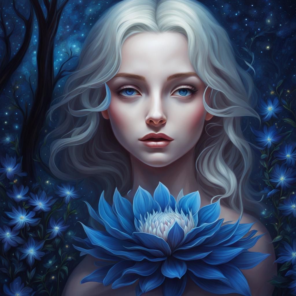Fantastical Flower in Starry Midnight Garden