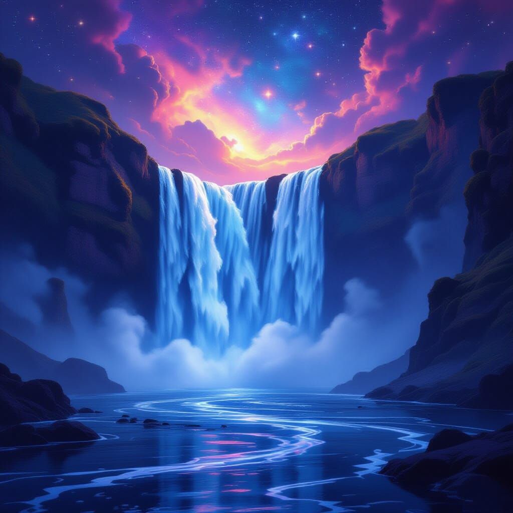 Stardust Waterfall Cascades Into Swirling Galaxy