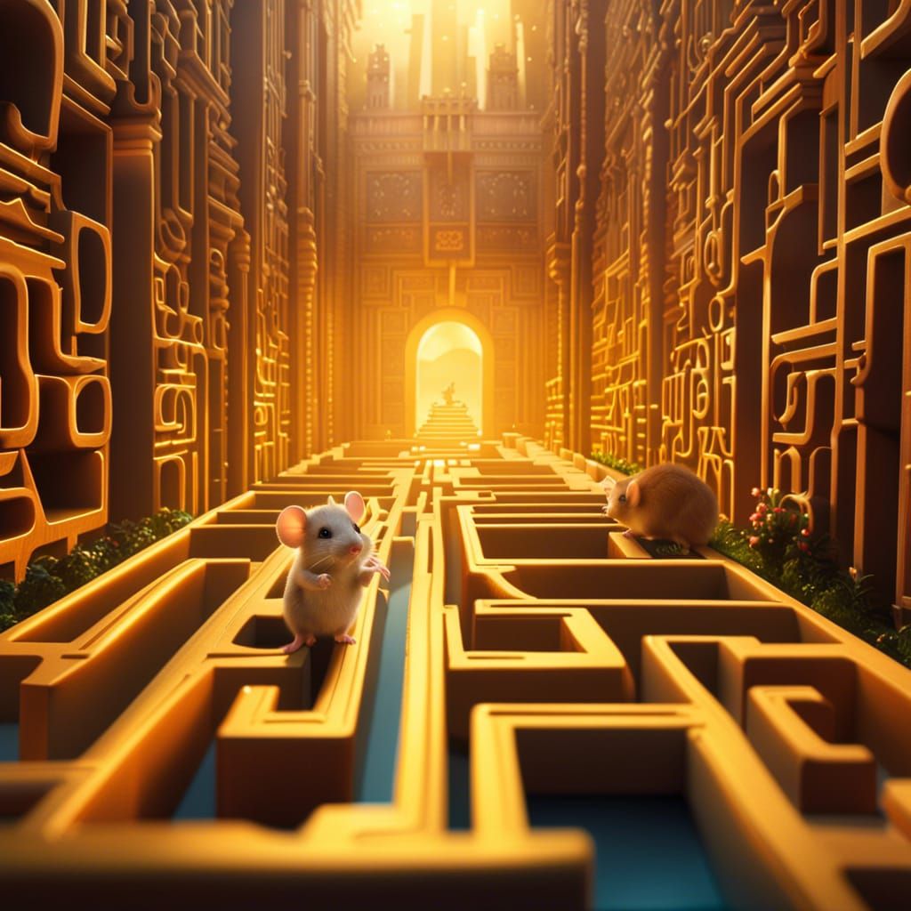 Cheese Labyrinth with Mouse in Digital Matte Painting