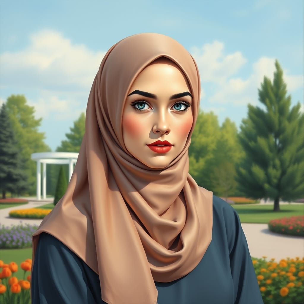 Latvian Woman in Hijab Oil Painting