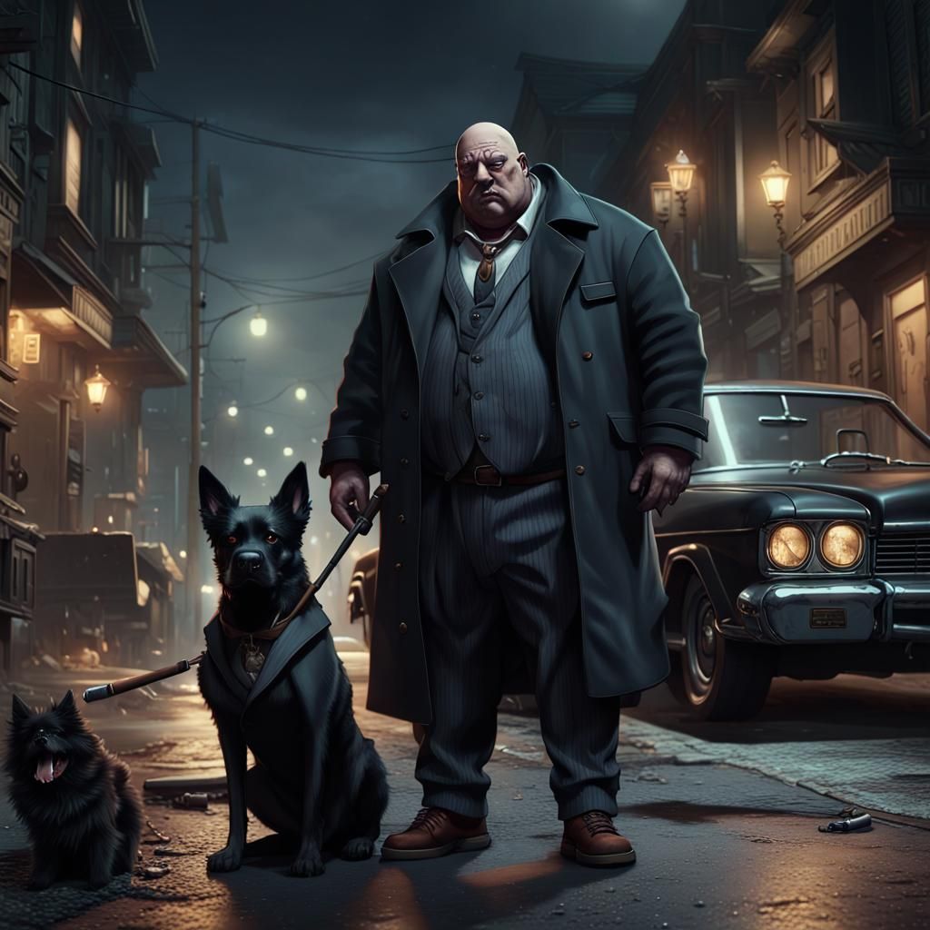 Gangster with Dog in Dark Street, Concept Art