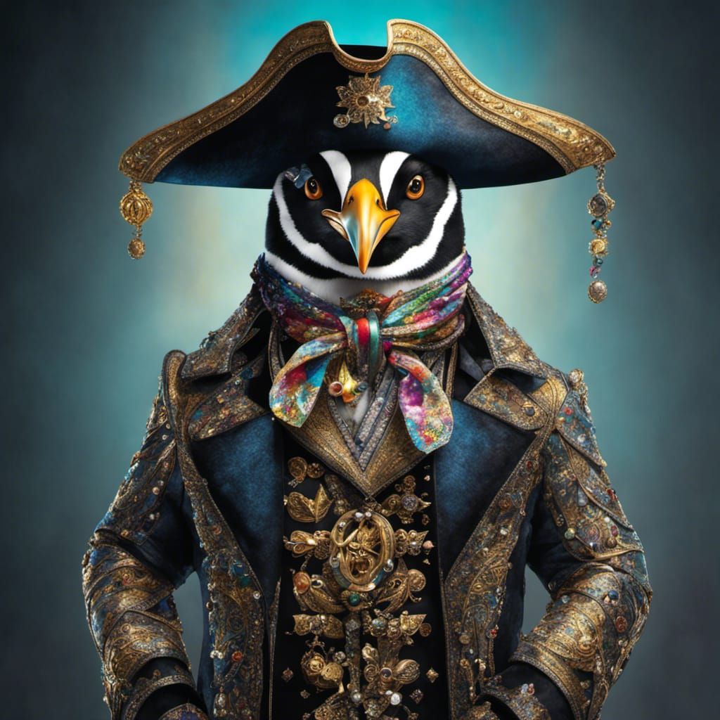 Gothic Penguin Pirate in Tim Burton Style