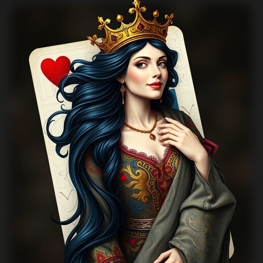 Surreal Queen of Hearts Card Illustration