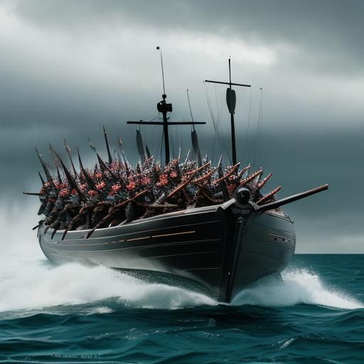 Armored Vikings on a Speedboat: Cinematic Film Still