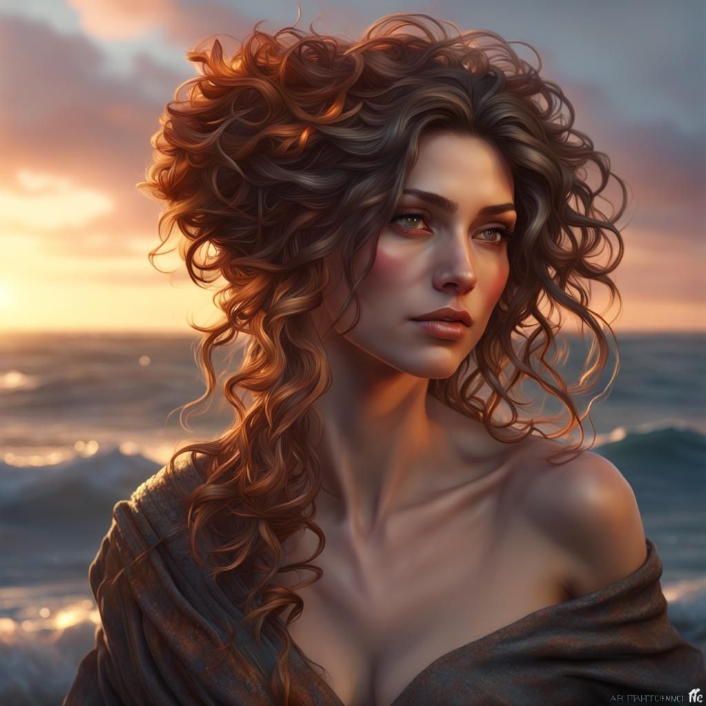 Autumn Sunset Portrait of a Woman at the Beach