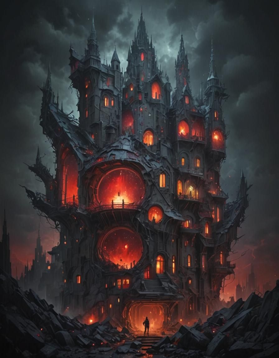 Neofuturistic Landscape in Surrealist Mixed Media