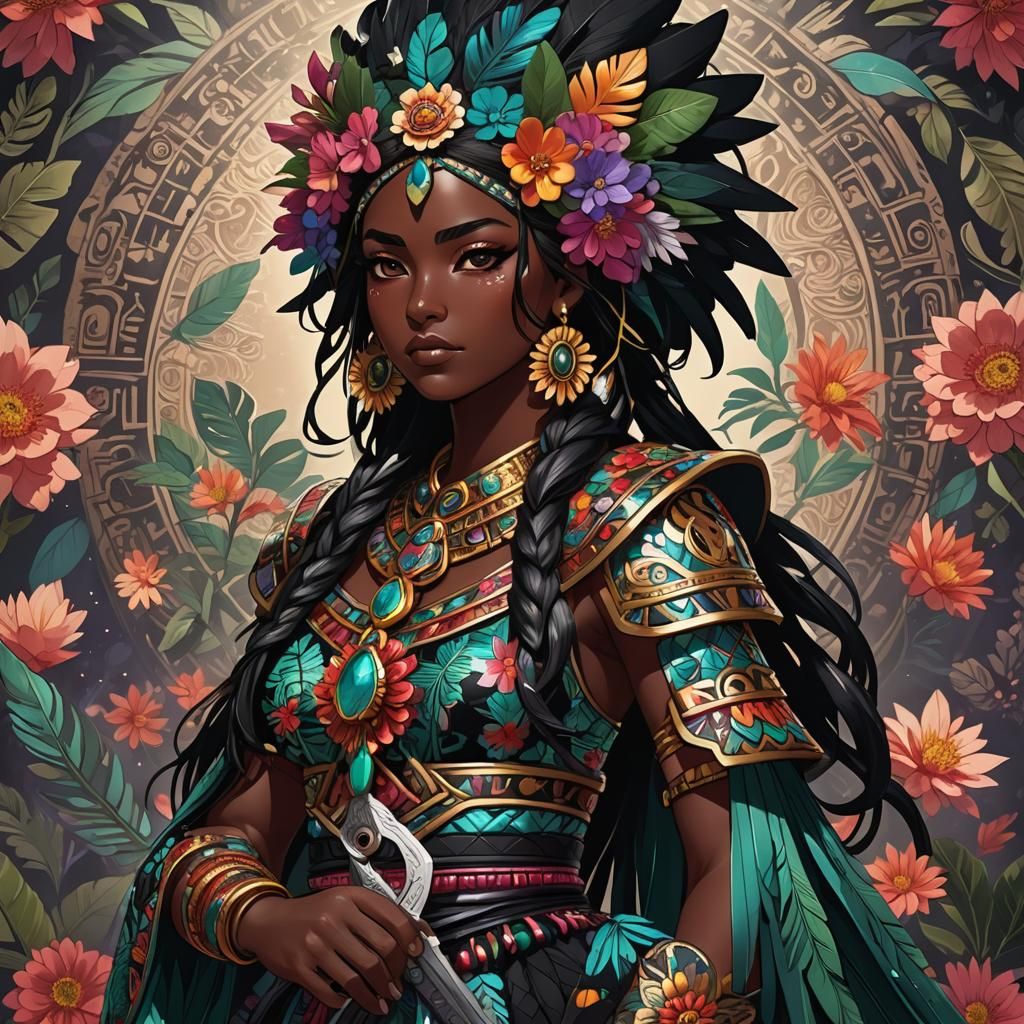 Anime Girl with Obsidian Sword in Vibrant Style