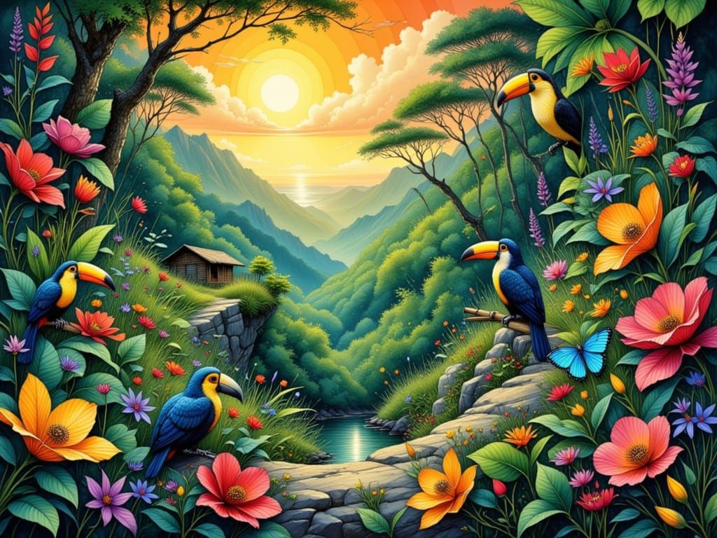 <lora:Ink Poet:1.0> <lora:Akimora:1.0> <lora:Pencil drawings:1.0> <lora:Naive colorful:1.0> Naive painting of a vibrant,...