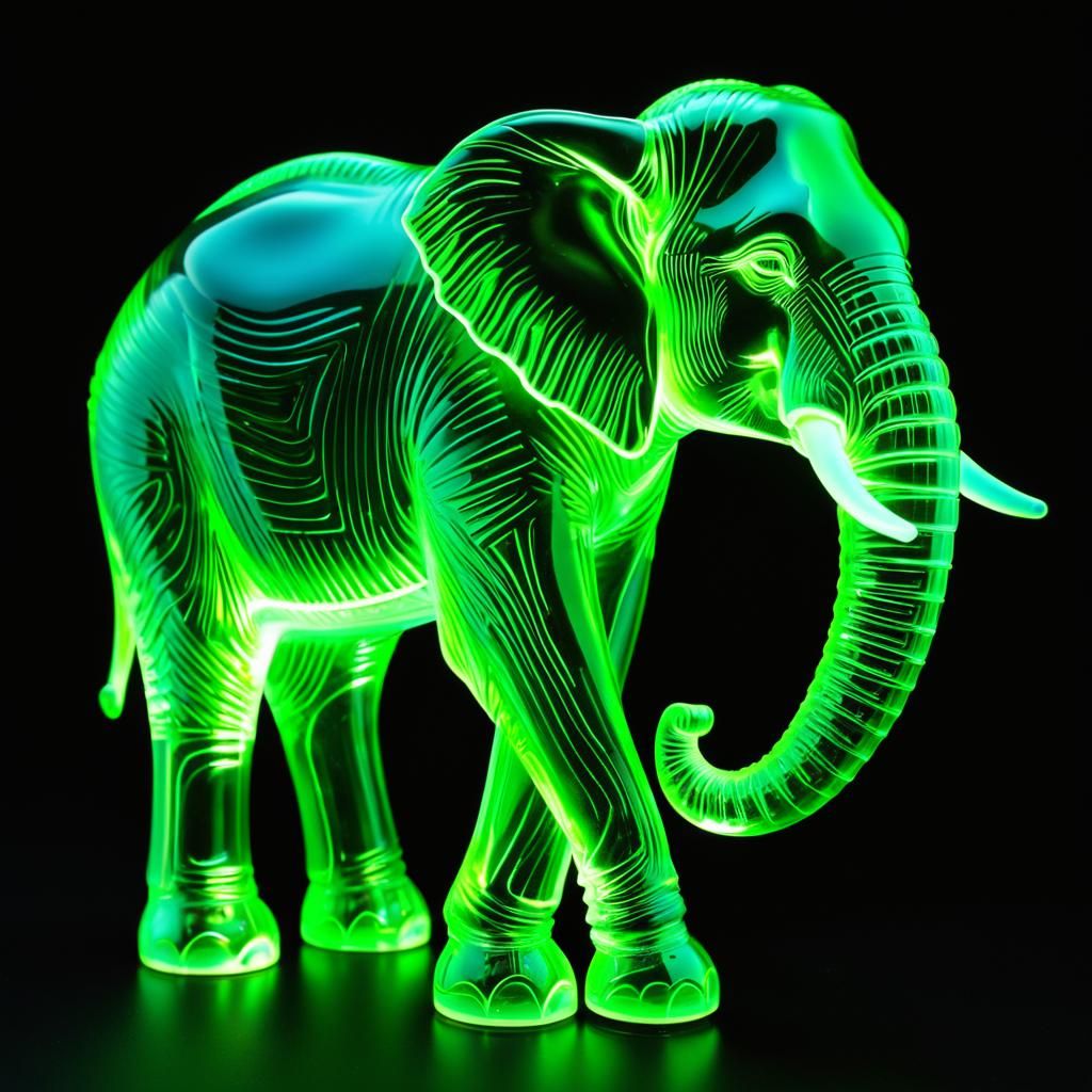 Uranium Glass Elephant Figurine, Iridescent Glow
