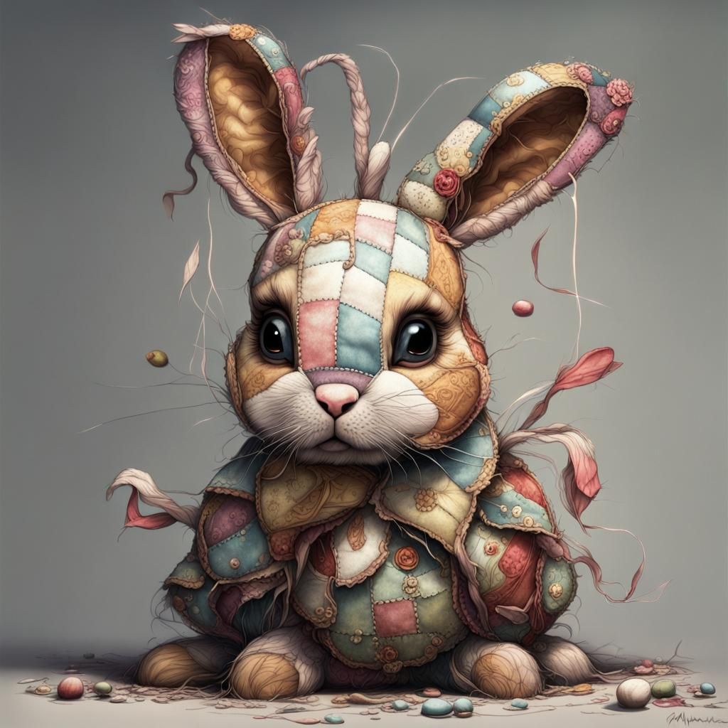 Patchwork Bunny Digital Art: A Fantasia Creature