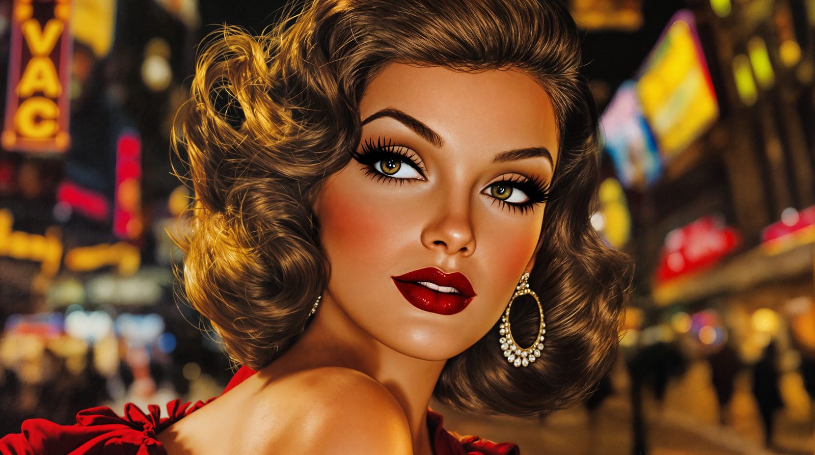 Sultry Pin-Up Girl Shines in the Night