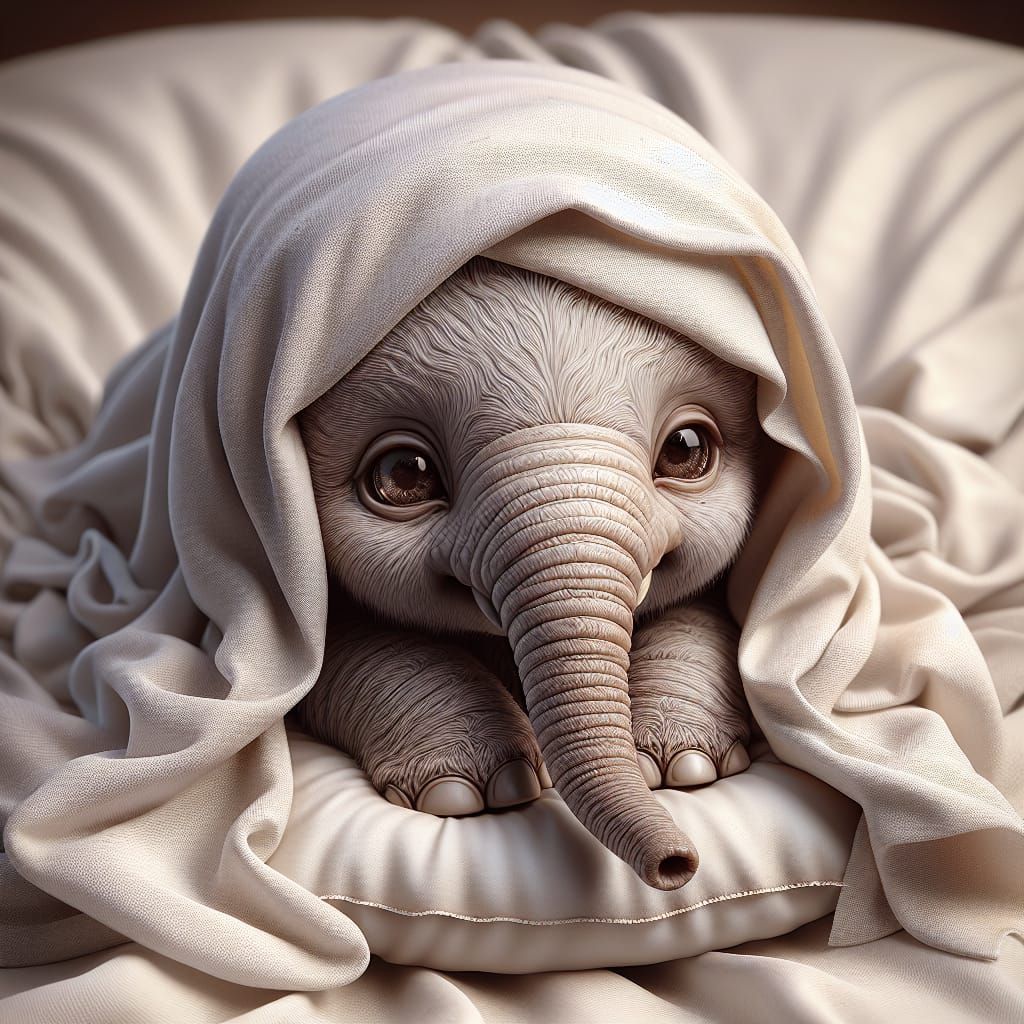 Baby Elephant in Ghost Costume: 3D Realist Style
