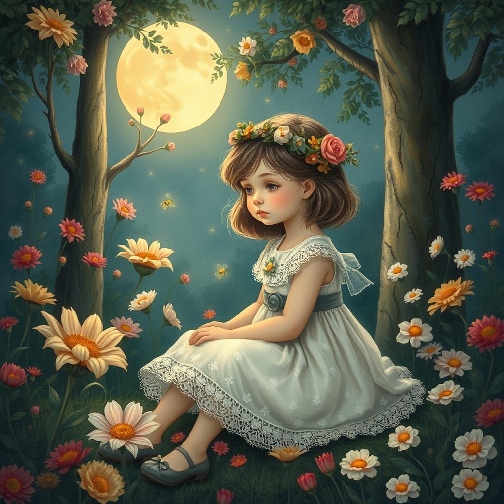 Whimsical Garden Scene in Classic Children's Book Style