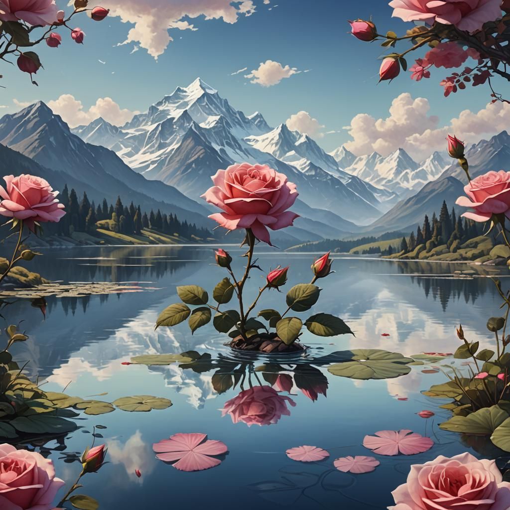Rose on Serene Lake: Digital Matte Painting