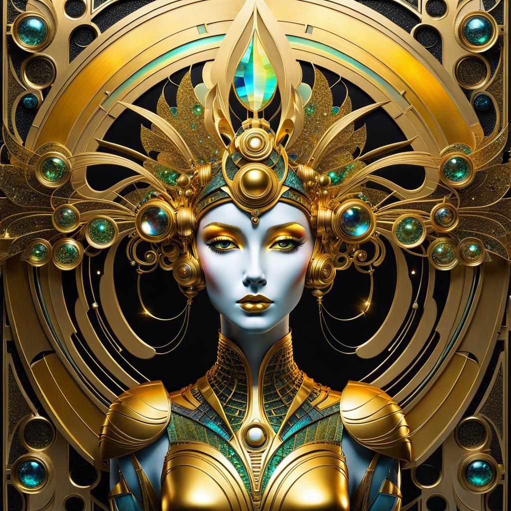 Science Fiction Wall Panel with Golden Fairy, Art Deco