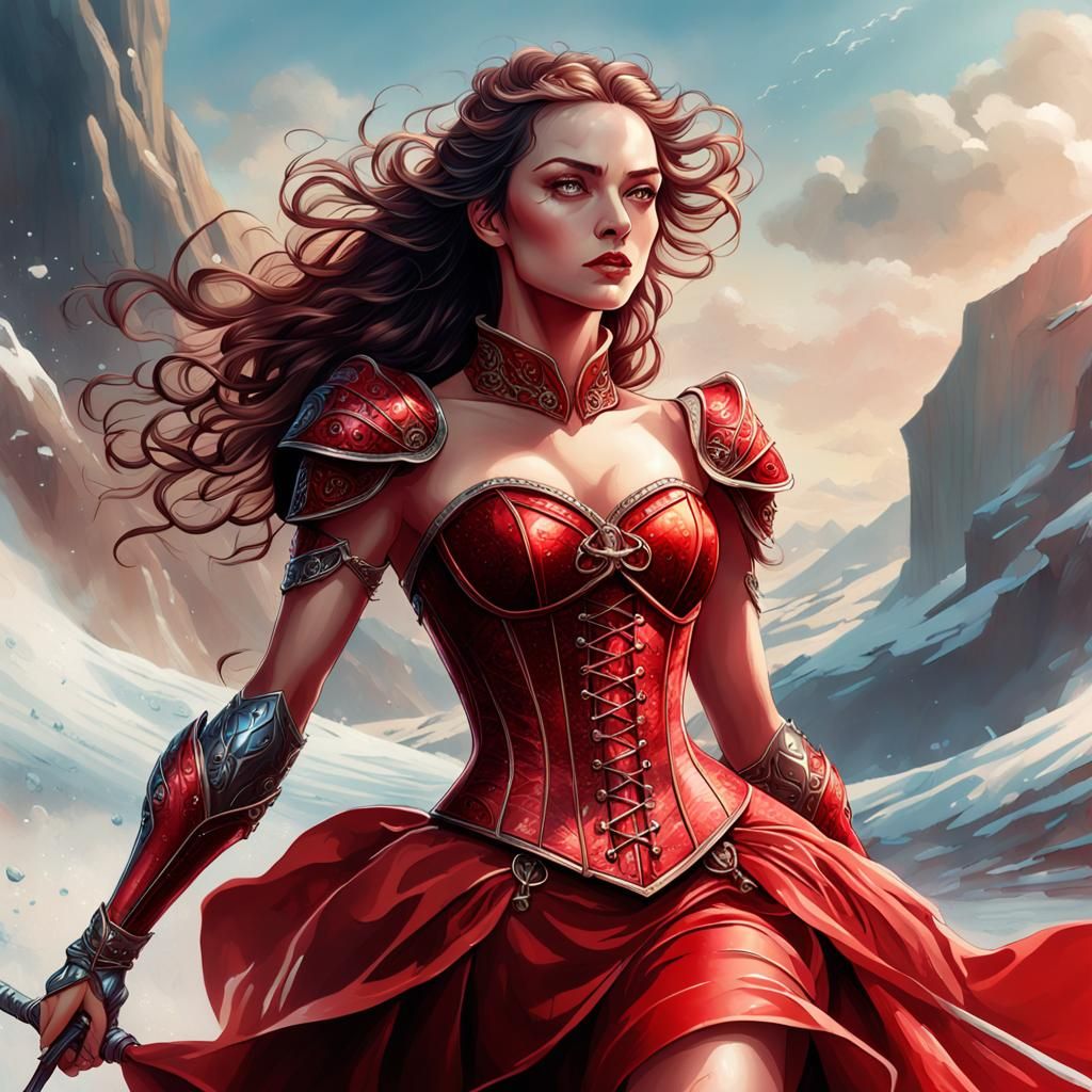 Fantasy Woman in Red Corset, Digital Art