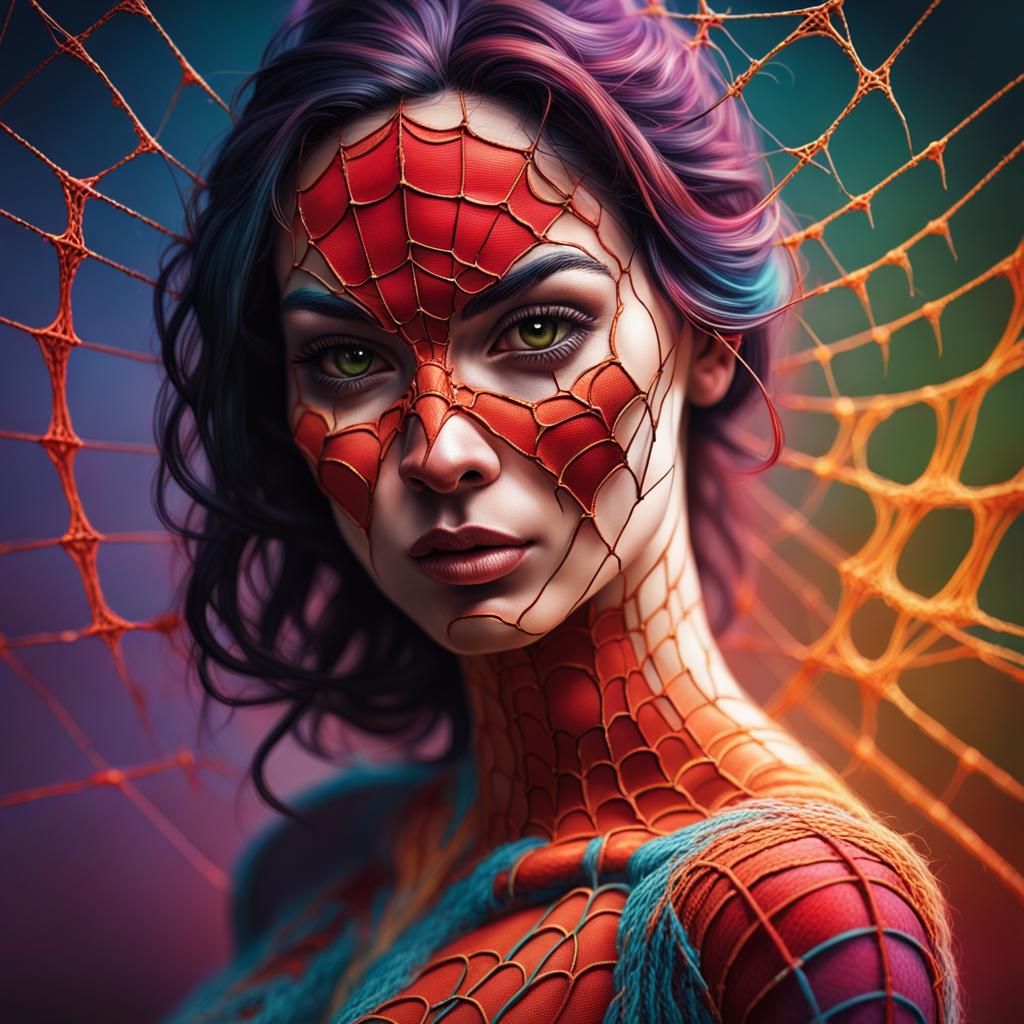 Intricately Detailed Spider Woman Weaving Threads